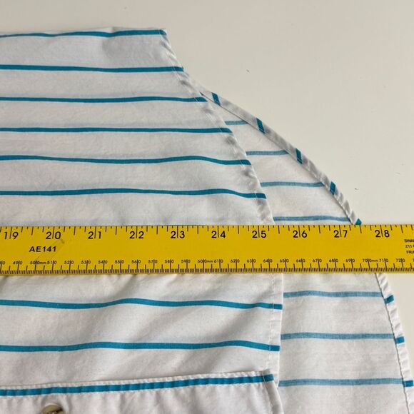 Vintage Here’s a Hug White Turquoise Striped Boxy Camp Shirt 80s M - Picture 6 of 7